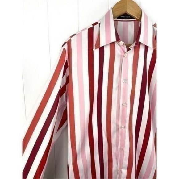 Rykiel Homme Striped Button Down Dress Shirt Valentines Day Red and Pink - Picture 3 of 11